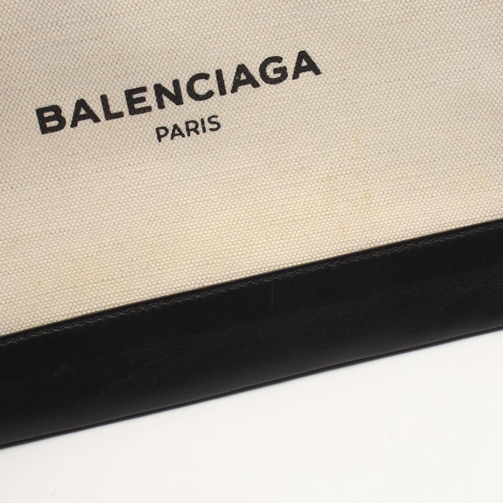 Used BALENCIAGA Navy clip M business bag clutch bag 373834 canvas leather Beige Black Used unisex