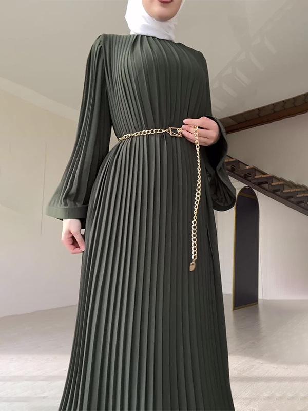 2025 Sommer Europäisches & Amerikanisches Muslimisches Falten-Locker-Einfarbiges Modekleid