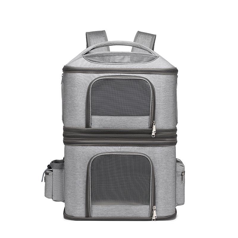 Double-Layer Portable Pet Backpack for Two Cats, Large Capacity, Breathable, Detachable & Foldable for Travel