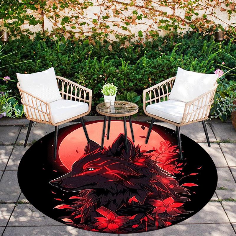 1pc Soft, Absorbent & Non Slip Black wolf Round Rug Soft Circle Rug for Living Room & Bedroom Decor, Chair Mats, and Unforgettable Home Gift