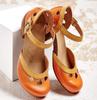 Scarpe Estive da Donna Tacco Medio Traforate Sandali Casual Eleganti Retro Scarpe a Tacco da Donna Caviglia Blocco di Colore Cinturini con Fibbia Sandali Femminili