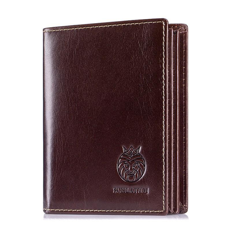 Head Layer Cowhide RFID Anti-theft Brush Wallet Men s Short Leather Retro Vertical 21x16x4