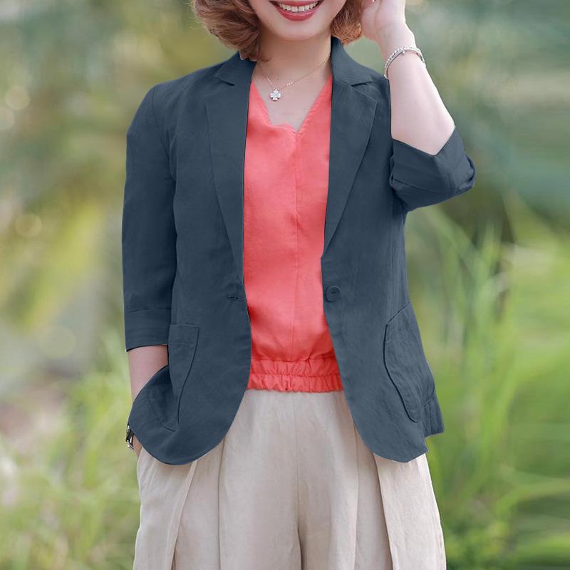 ZANZEA Women Casual Suit Collar Solid Color Long Sleeve Thin Cardigan Tops