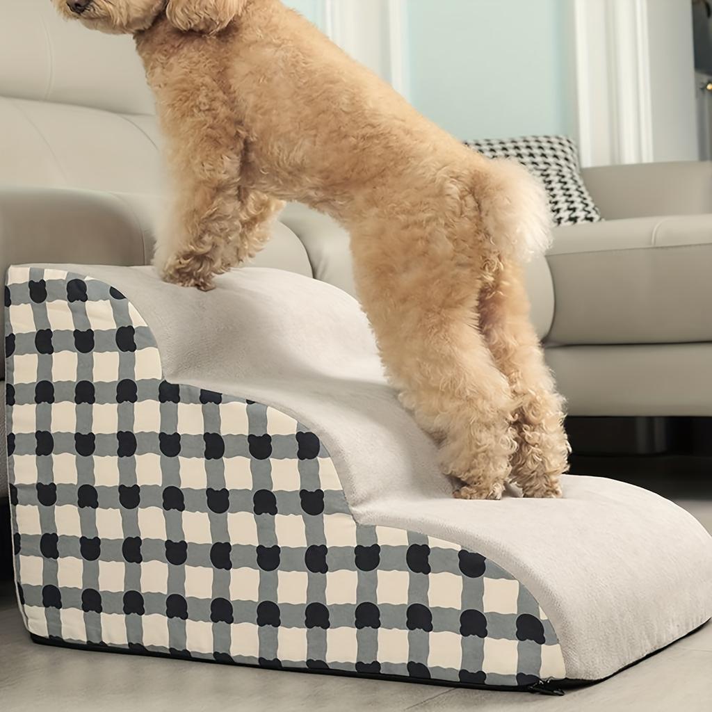 Super Wide 2/3-layer Anti-skid Base Dog Ramp - Pet Step, Suitable for Small and Medium-sized Dogs with Grid Pattern Design, Soft Fabric Step