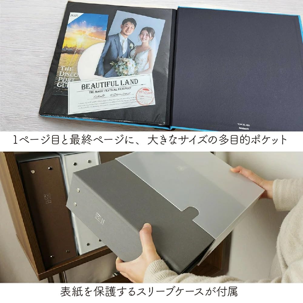 Nakabayashi Large Capacity 6-Pocket Photo Album, Holds 960 L-size Photos, Therapy Color, 2 Columns x 3 Rows, TCPK-6L-960-CB/EC, Calm Blue. (Photo Albu