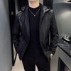 Giacca Corta Nera di Peluche con Cappuccio Autunnale e Invernale per Giacca da Uomo Giovane Coreana Casual e Bella Giacca da Moto Top