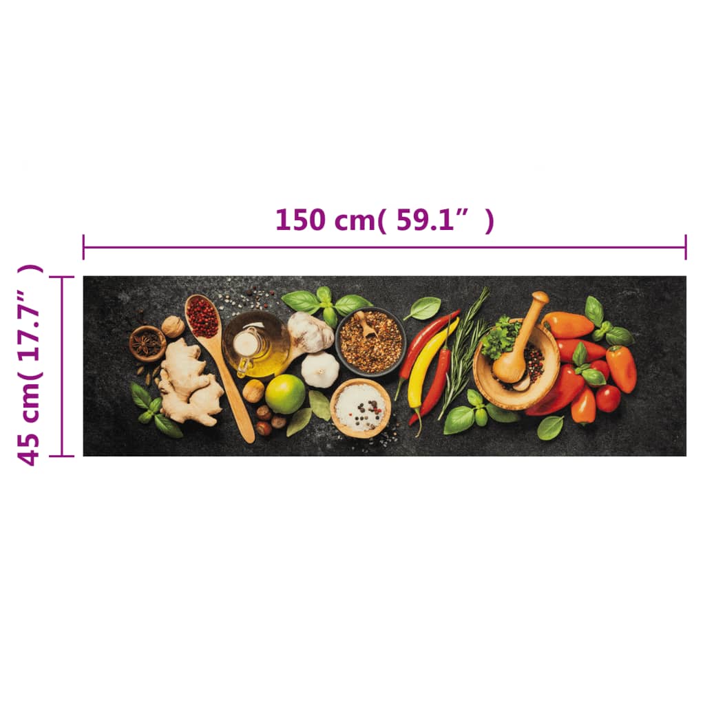 Washable Kitchen Rug Spices Design 45x150 cm Velvet