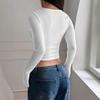 European & American Y2K Style Square Neck Long Sleeve Slim Fit Ribbed T-shirt