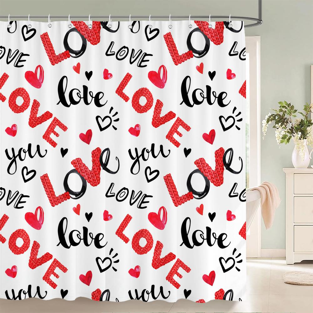 Red Love Valentine'S Day Printed Bathroom Shower Curtain Large 230X180 Waterproof Cloth Pink Lovey Romantic Bath Curtains Decor