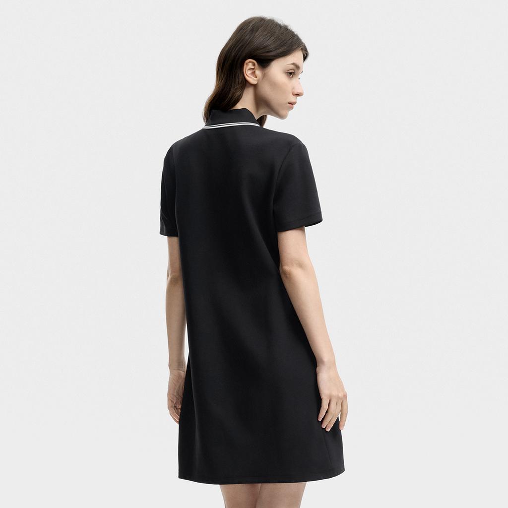 FILA Original Fashion Simple Basic Classic Retro Casual Relaxed Versatile Comfortable Polo Collar Short Sleeve Dress Women dresses Black F51W629306FBK