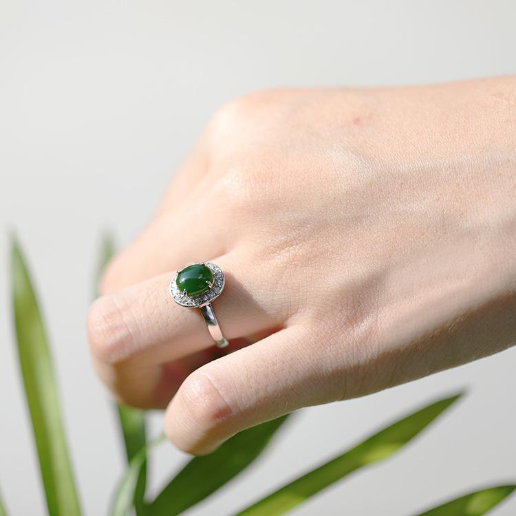 925 Sterling Silver Inlaid Hetian Jasper Ring, Natural Jade Ring Opening Adjustable Women's Ring 2026