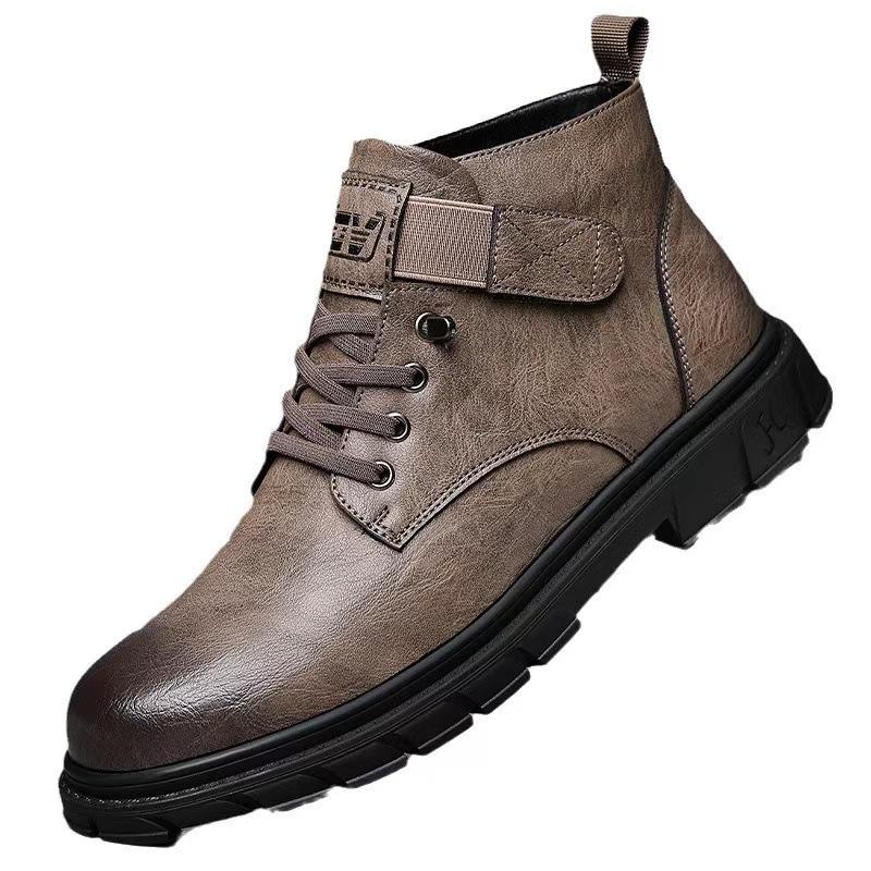 Martin Boots Winter Men's Shoes Fleece Thickened High-top Casual Leather Shoes Versatile Trend Business Tooling Shoes Warm Cotton Shoes