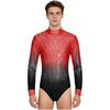 Mens Figure Skating Bodysuit Gradient Color Rhinestones Mock Neck Long Back Zipper One Piece Leotard