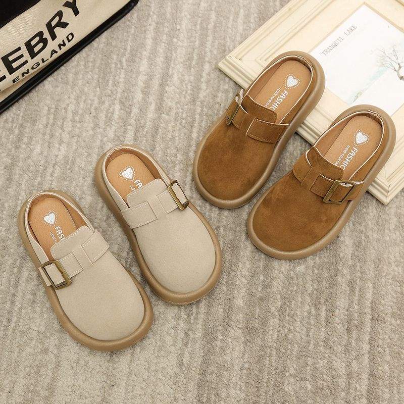 Children's Birkenstocks autumn half slippers 2025 winter new girls cotton mop velvet warm boys bread shoes