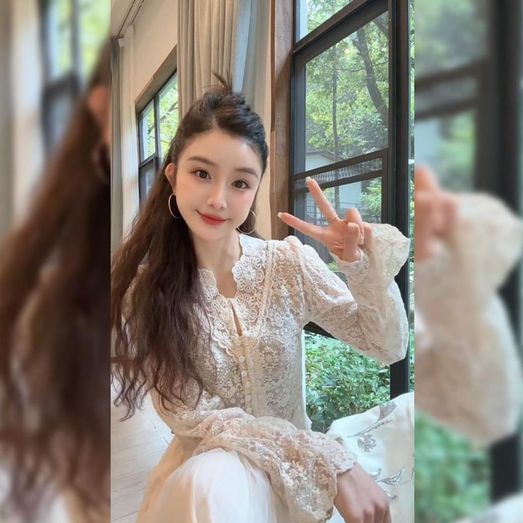 Schickes Thai-Spitzen-Besticktes Oberteil für Damen - Stilvolles Frühjahrs-/Herbst-Design