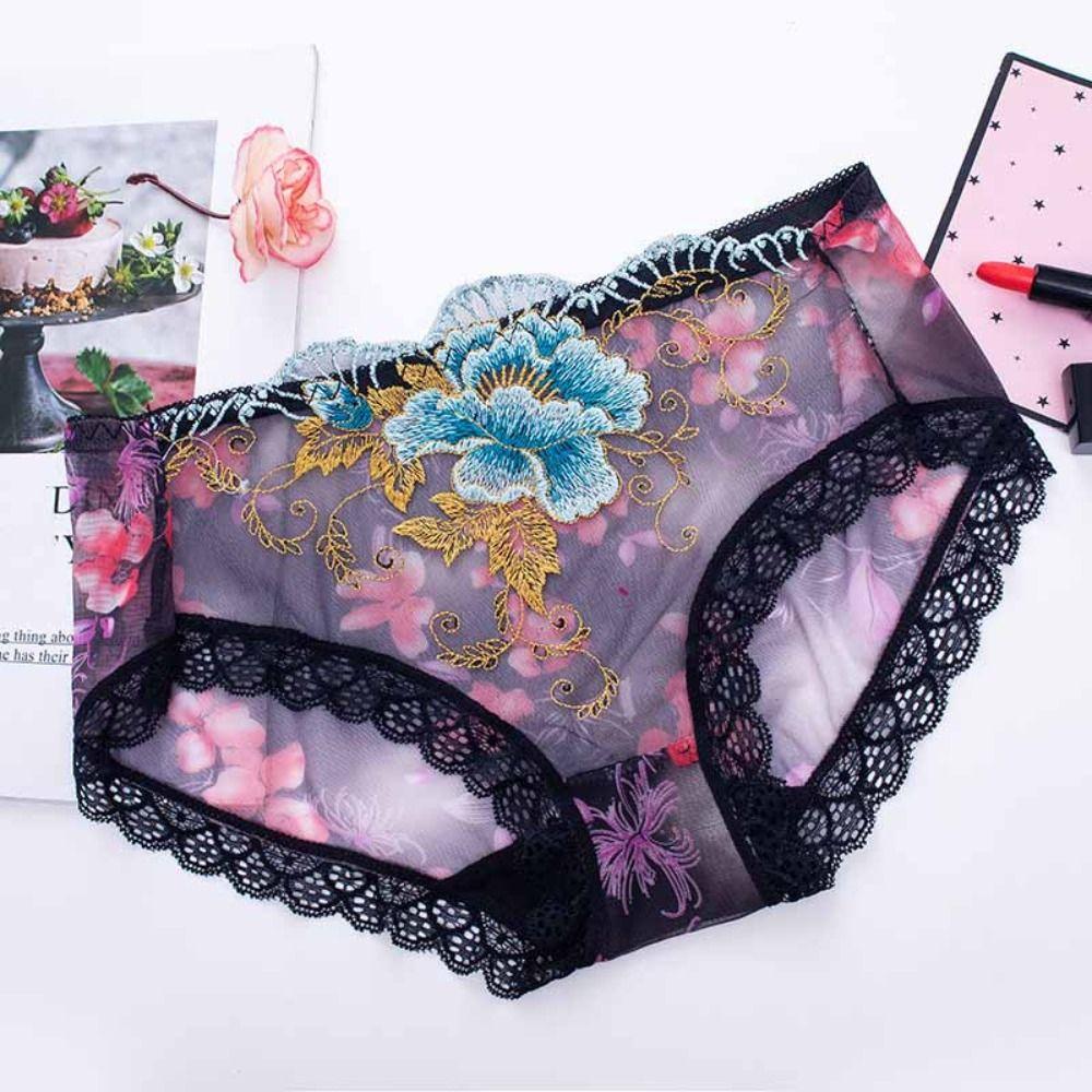 4Pcs Transparent Lace Flower Underpants Mesh Underwear for Women Sweet Lace Seamless Briefs  Gifts
