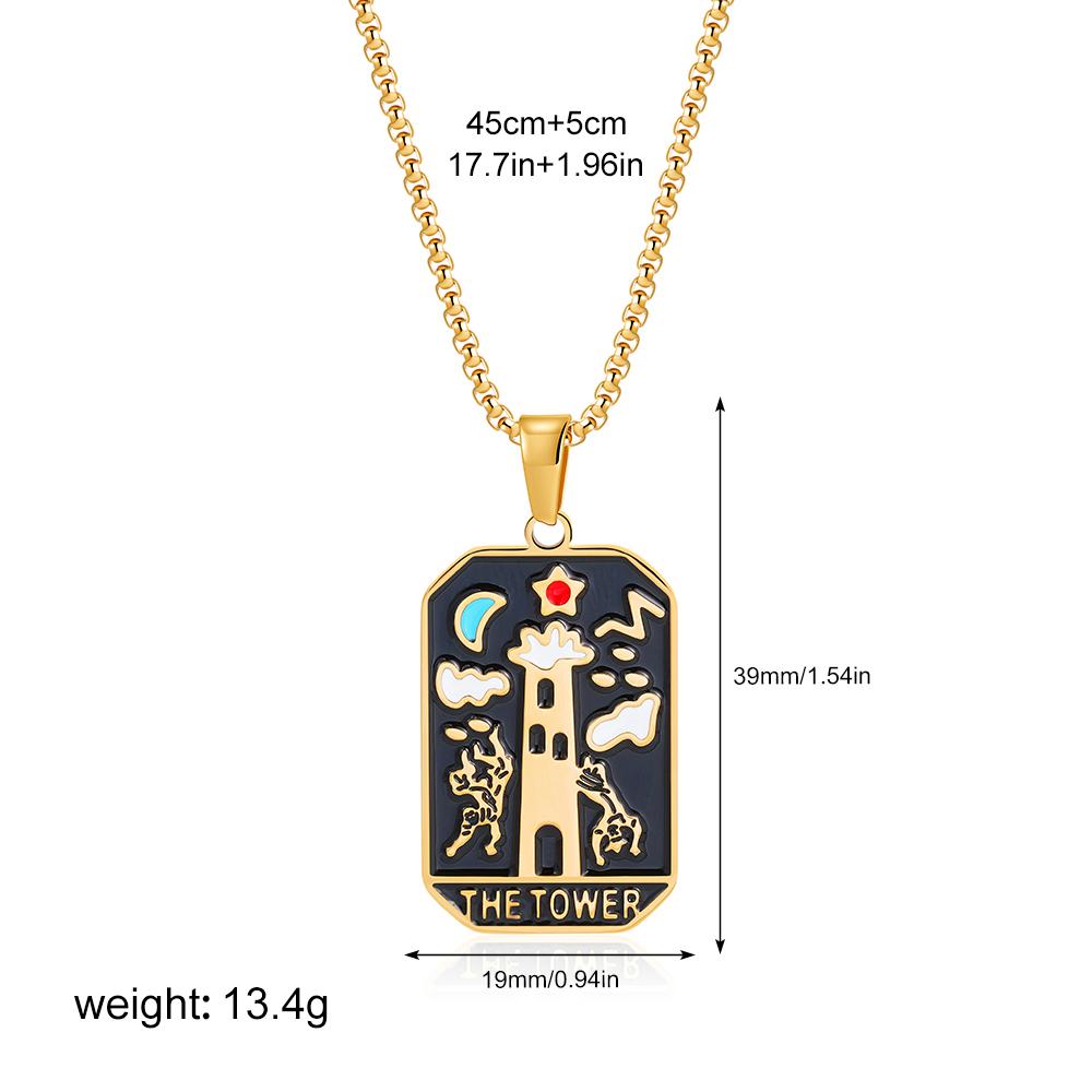 New Design Colorful Enamel Tarot Cards Pendant Necklaces 18K Gold Plated Sun Star Moon Box Chain Choker Jewelry for Women
