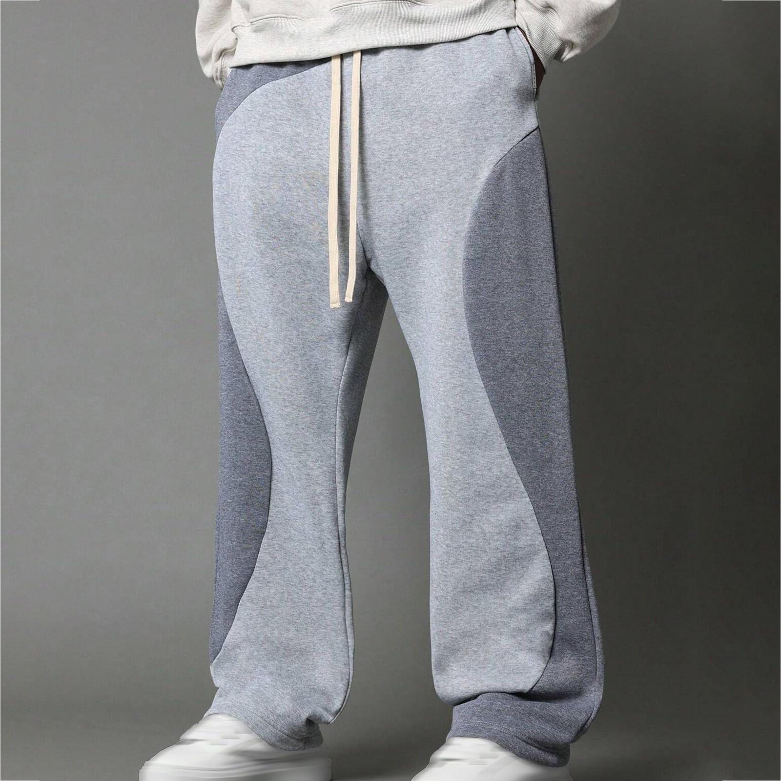 

Мужские спортивные брюки с петлями, Повседневные брюки с цветными блоками, Мужские свободные брюки XL светло-серый
