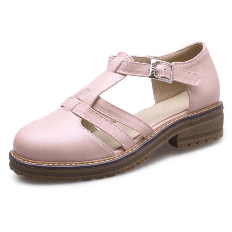 Удобные женские сандалии Летняя обувь 2025 Пряжка Вырезы Розовый Белый Низкий каблук Закрытый носок Гладиаторская обувь Обувь Большой размер