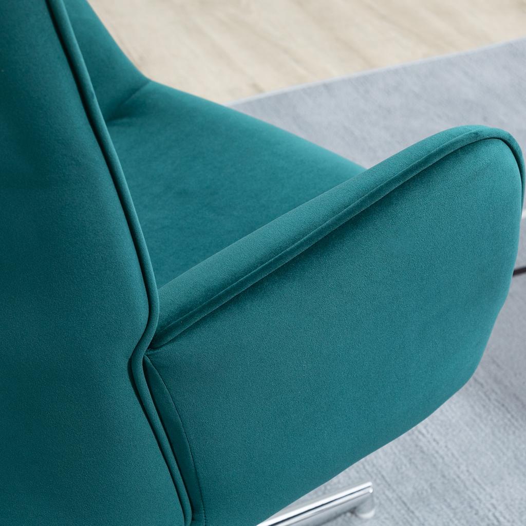 Swivel Living Room Armchair With Adjustable Height Tufted Backrest Velvet Like Fabric Blue
