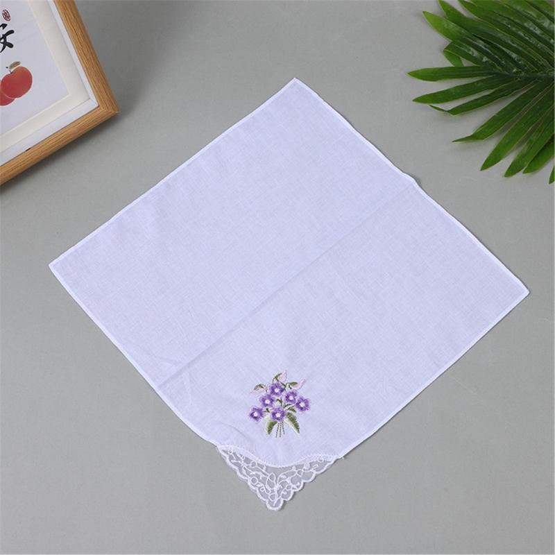 10pcs Soft Cotton Handkerchief Embroidered Flower Women Delicate Handkerchiefs for Daily Use