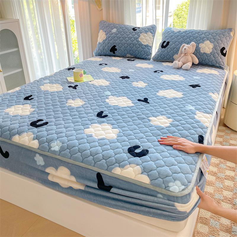 Verdickte Baumwoll-Bettmütze Einzelbettbezug Korallenvlies Milchvlies Wintermatratze Rutschfester Schutzbezug