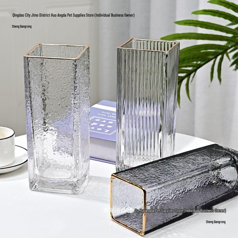 Thickened Square Glass Vase for Fresh Flowers - Elegant Hydroponic Floral Container for Living Room & Dining Table Decor