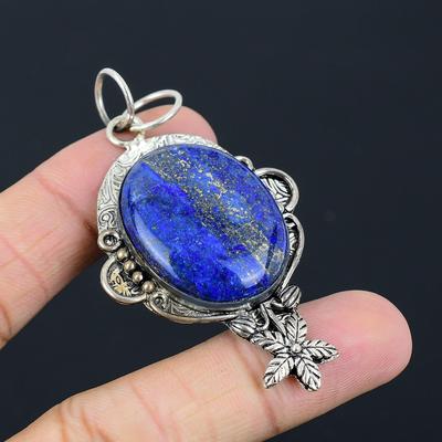 Esküvői Ajándék Neki 925 Ezüst Természetes Lapis Lazuli Drágakő Medál Virág
