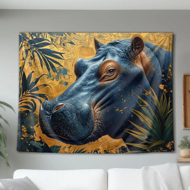 Tapestry hippo in the jungle 75x100