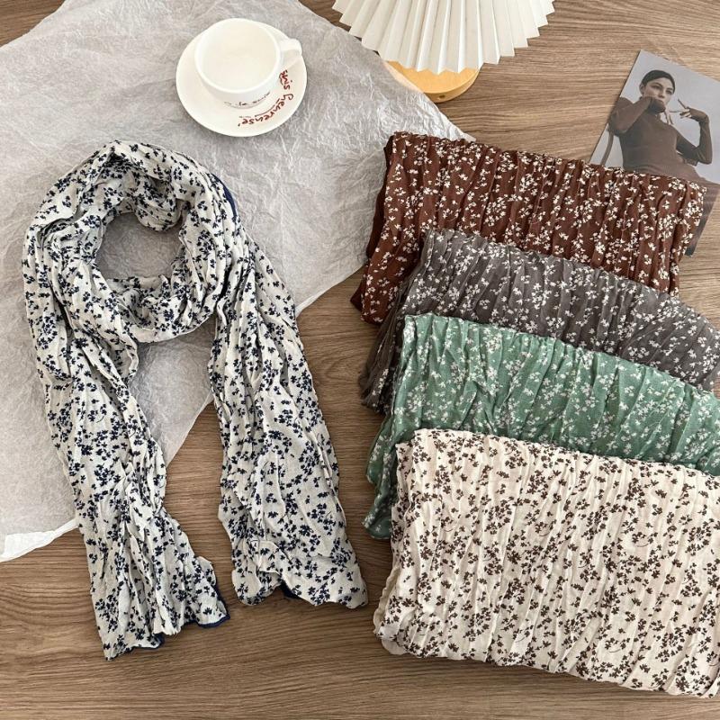 Cotton and linen scarf atmosphere new fashion retro floral pleated scarf scarf neck shawl