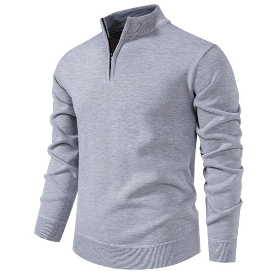 Men Sweatshirt Stand Collar Zipper Half Placket Long Sleeve Pullover Tops Solid Color