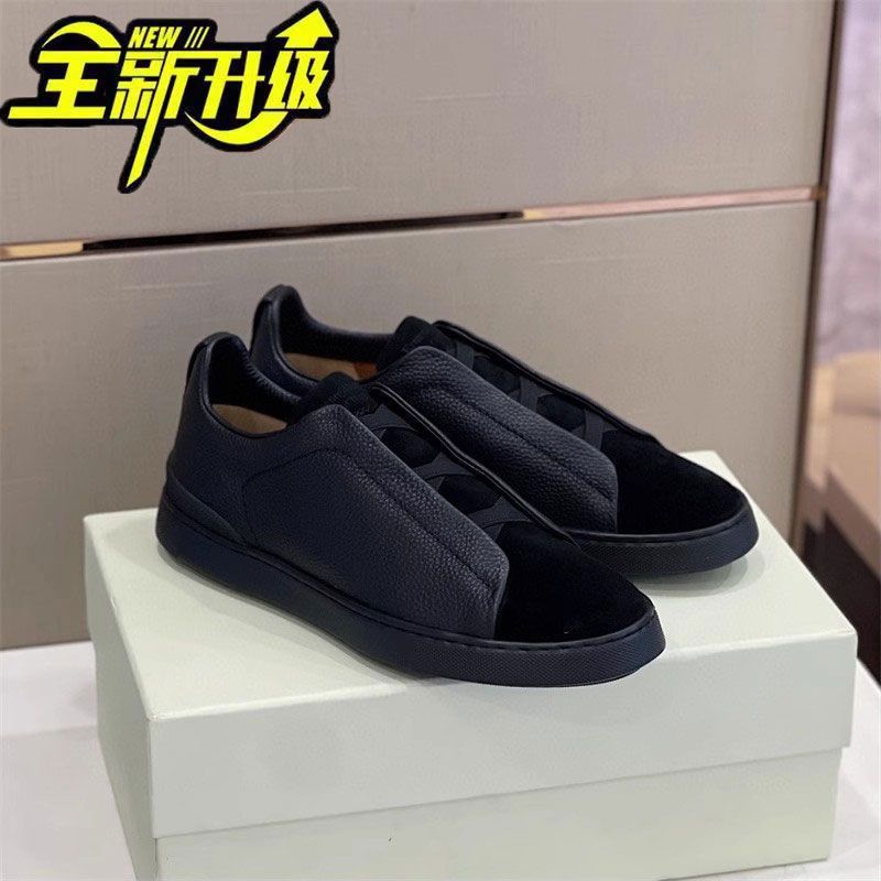 Soft baseplate shoes cross elastic band men's board shoes leather free lace-up casual shoes men's low-top lazy shoes