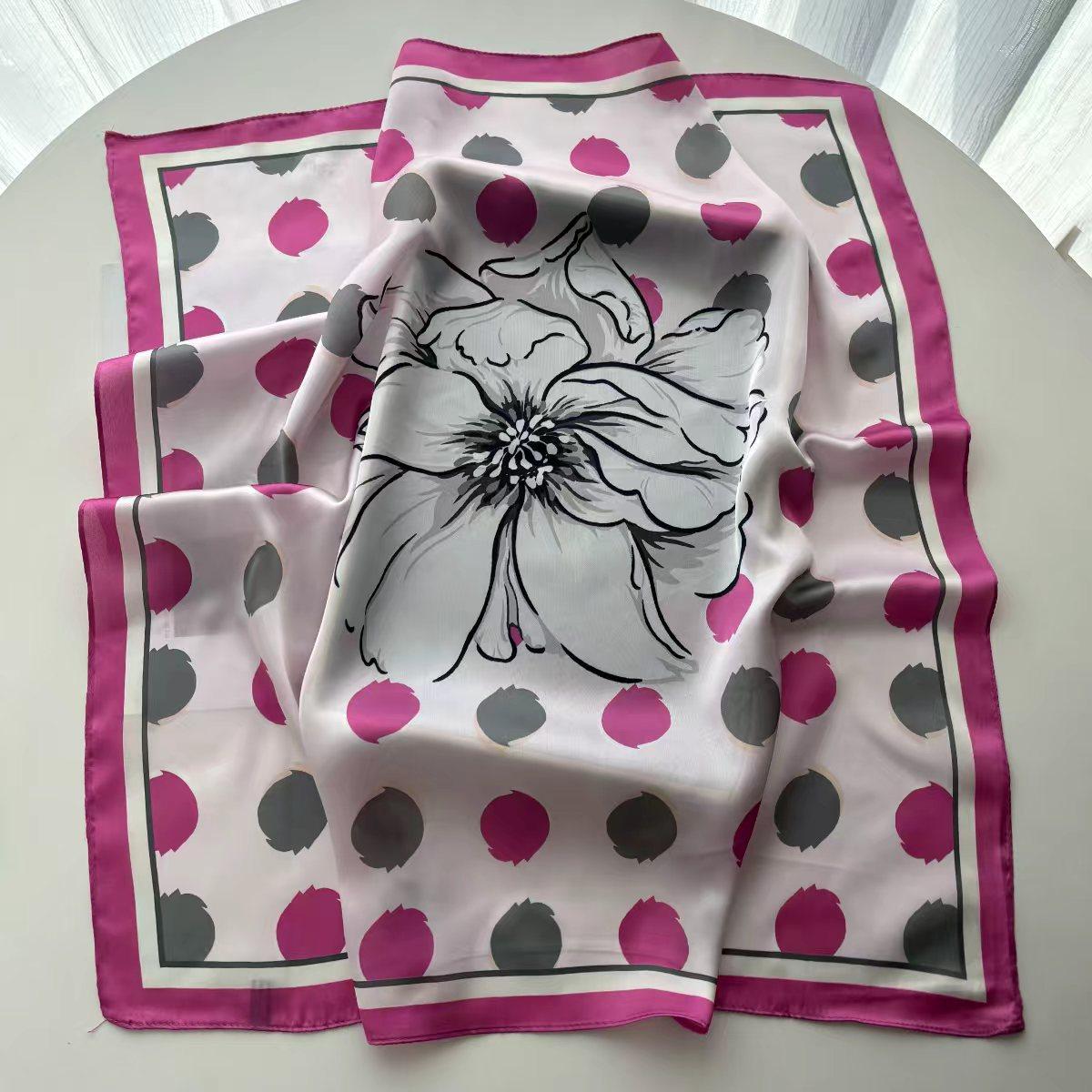 

Imitation Silk Square Scarf For Women Polka Pot Printed Scarves Bandanas Luxury Hijab Neckerchief Elegant Shawl Wraps