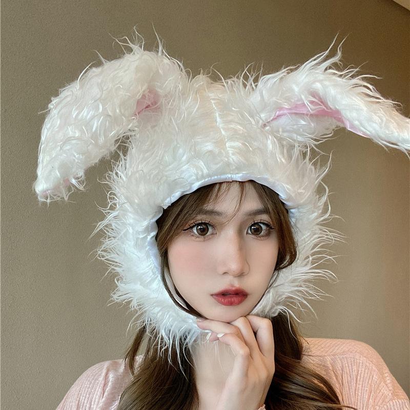 Headgear Sweet Thermal Hat Rabbit Ears Hat Headgear Autumn and Winter Plush Pullover Hat