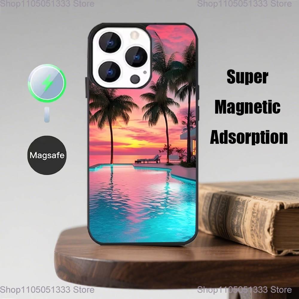 Sea Tropical Palm Trees Beach Phone Case  For iPhone 17,16,15,14,13,12,Pro,Max,Plus,Mini,Magsafe,Magnetic Wireless Charging Case