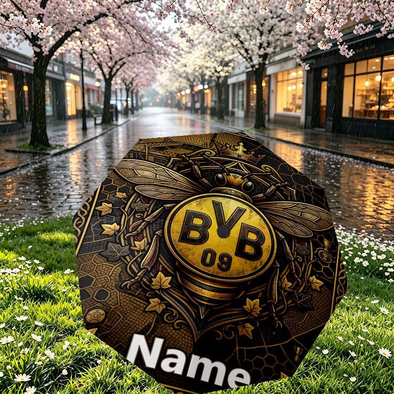 Custom Name Personalized Borussia Dortmund Bvb Print Umbrella, Auto Open Close, 8‑Rib Sturdy Frame, Commute Camping Hiking Use, Birthday Gift