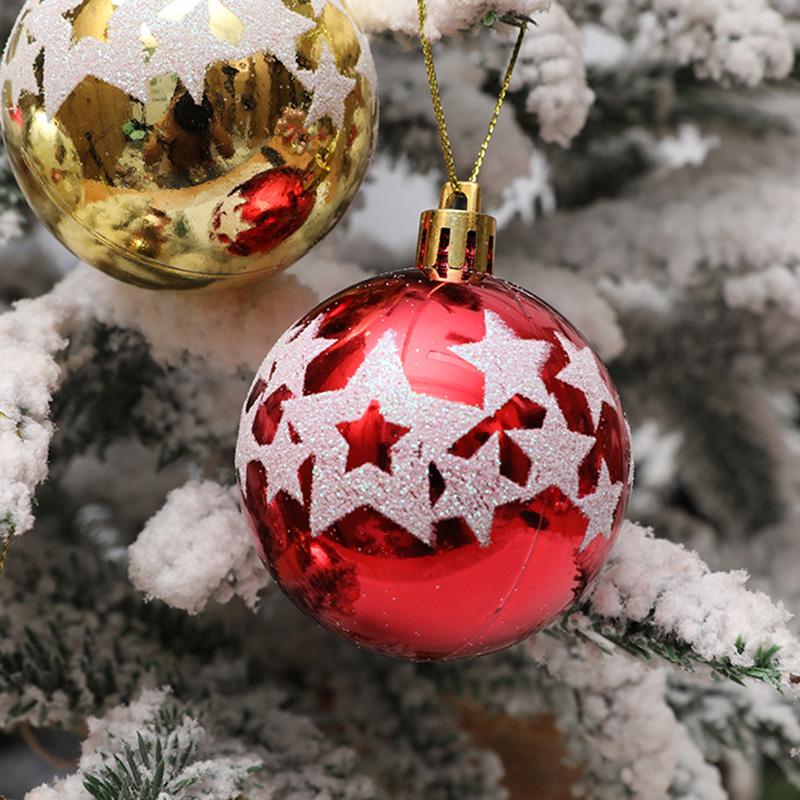 6Pcs 6cm Star Pattern Round Ball Christmas Tree Decor Electroplating Plastic Ball Xmas Hanging Ornament