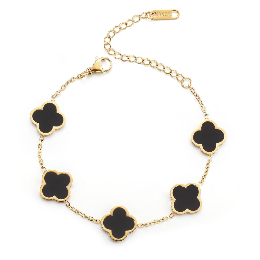 Trendy 18K Gold Plated Clover Lucky Bracelet White Black Red Green Flower Four Leaf Link Jewelry Gifts Bracelets for Women