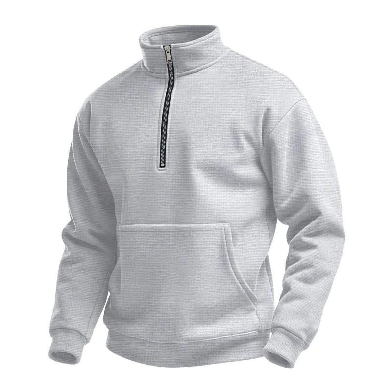 Mens Waffle Knit High Neck Half-Zip Pullover Hoodie Loose Fit Casual Outdoor Long Sleeve Sweatshirt