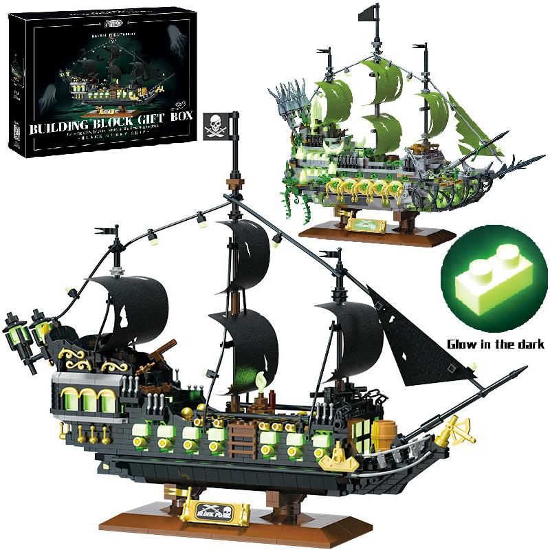 Creative Caribbean Ghost Pirate Ship Micro Building Blocks Set MOC Pirate Boat Model Bricks Assembly Toy for Adults