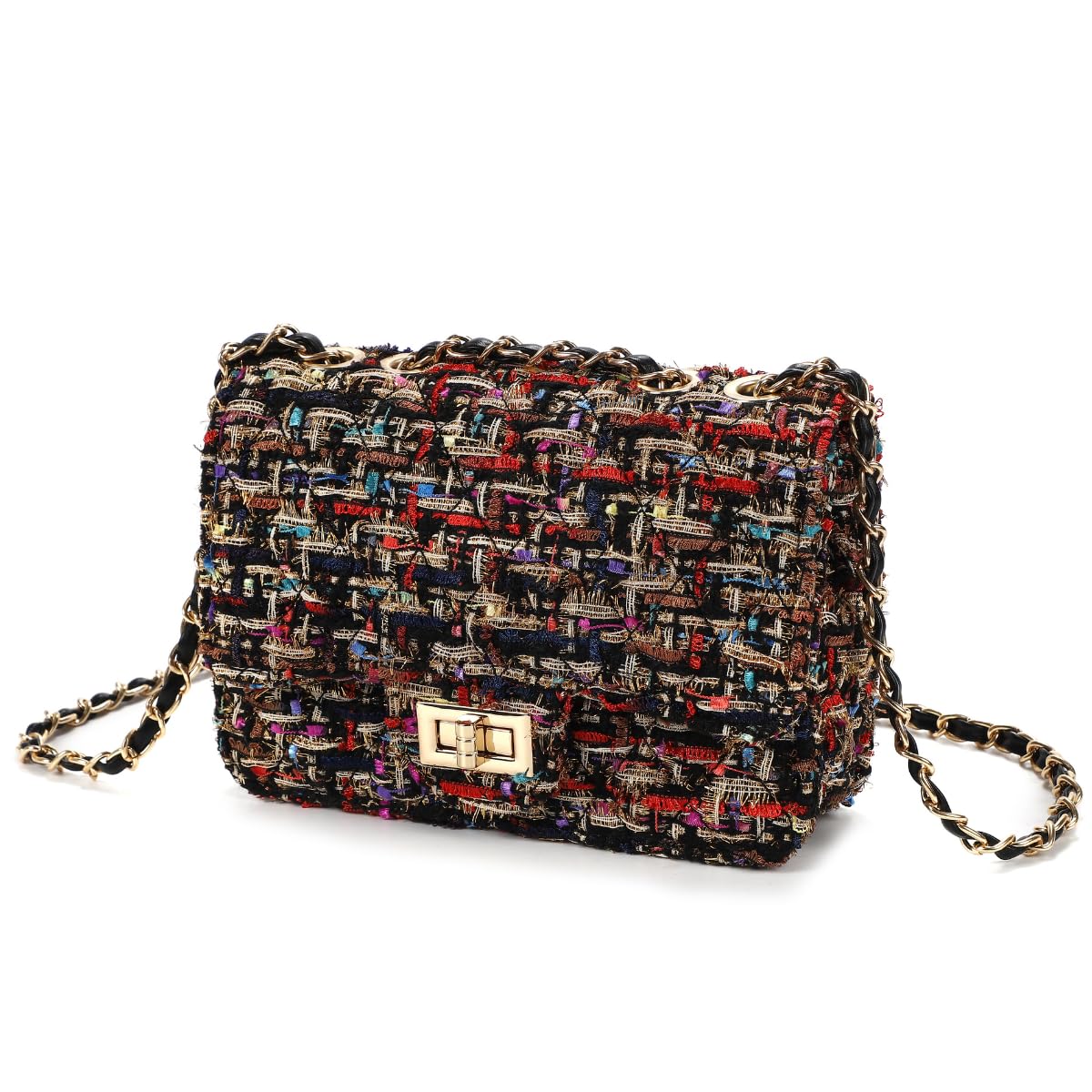 [ДЕЛИТЕСЬ ТОВАРАМИ] Женская сумка в твидовую клетку, Стеганая сумка через плечо с вышивкой, Шерстяная сумка, Клатч-тоут, Элегантный образ (черный)