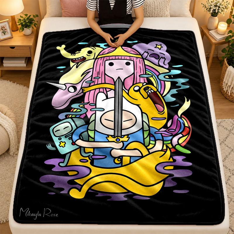 Flannel BlanketAdventure Time Cartoon Warm Soft Throw Blanket for Indoor Sofa Bed Living Room Use