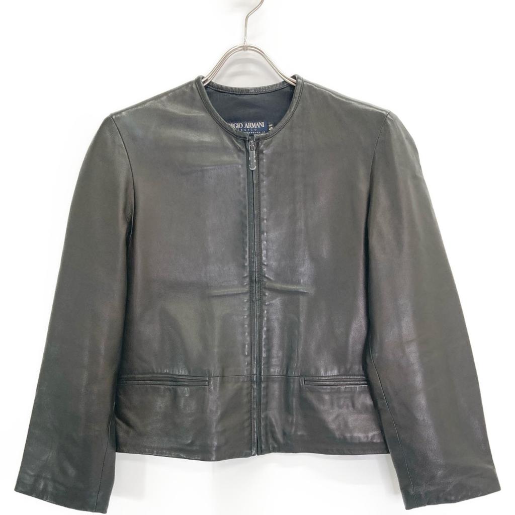 Giorgio Armani Black Navy Tag Leather Collarless Zip Jacket Jacket 40 blackUsed