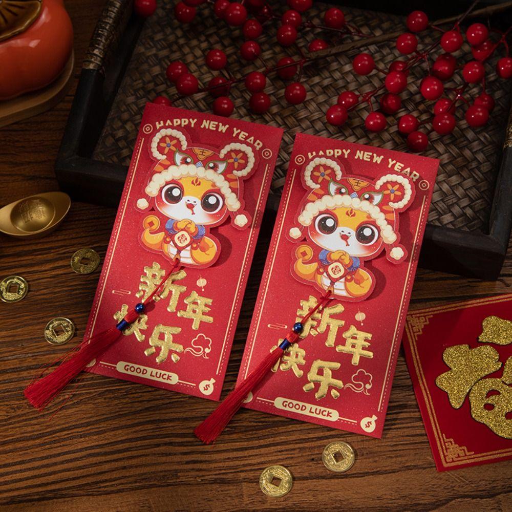 6pcs Chinese Style 3D New Year Money Pocket Blessing Good Luck Red Packet  Wedding Birthday