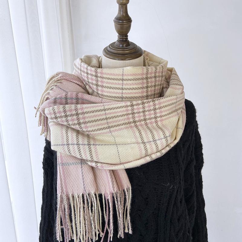 Luxury Plaid Designer Winter Women Scarf Thick Warm Tassels Shawls Pashmina Neckerchief Cashmere Lady Outdoor