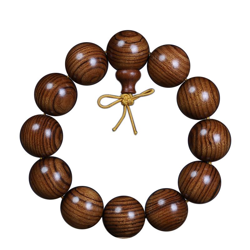 Men's Small-Leaf Red Sandalwood & Green Sandalwood Bracelet with Yellow Rosewood and Ebony Buddhist Beads 2.0".