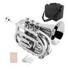 Yinfente B Flat Pocket Trumpet for Includes Student Cleaning 7C Hard and White Glove Beginners, Cloth, Silver-Plated Mouthpiece, Case, (Silver)
