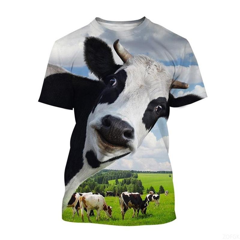 Funnny Cow Animal 3D Print Popular Outdoor Harajuku Short Sleeves Street Oversized Male Kids