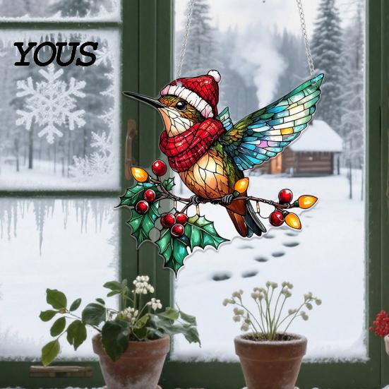 Retro Style Suncatcher Acrylic Scenery/Bird Hanging Ornament, Stained Glass Pendant, Double Sided Indoor Christmas Wall Decor Decoration with