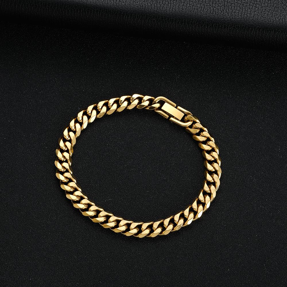 Width 8MM 316L Titanium Steel Golden Black Cuban Chain Bracelet  Hip Hop Men's Jewelry Party Gift 18/20/22CM